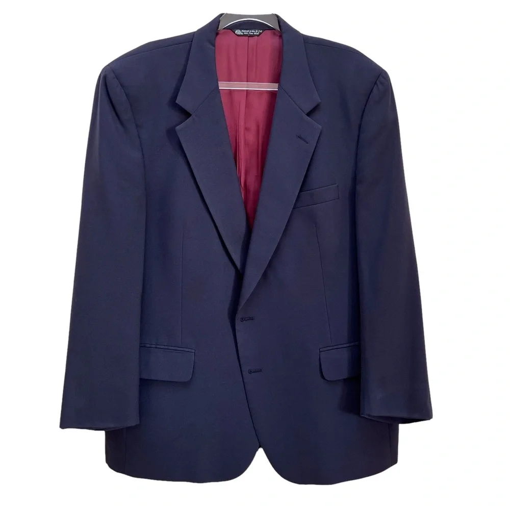 Vintage Halston Navy Wool Blazer 44 Union-Made in USA Gold Buttons Preppy